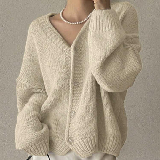 Damen Strickjacke mit tiefem V-Ausschnitt und sanfter Struktur EB