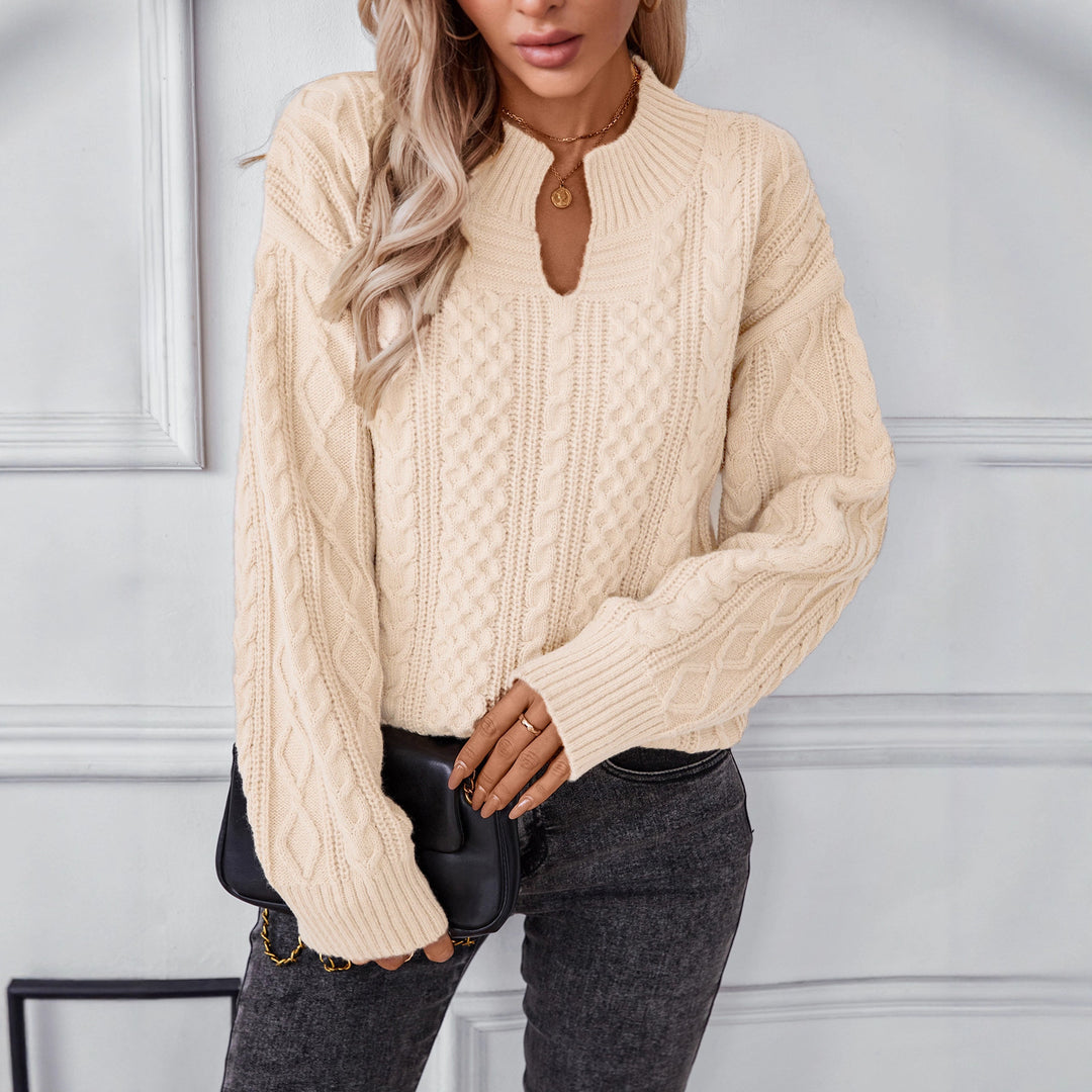 Damen modischer Strickpullover mit einzigartigem Zopfdesign und Rundhalsausschnitt EB