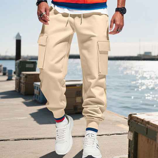 Herren Cargo-Jogginghose aus Sweat mit elastischem Bund, Kordelzug, aufgesetzten Klappentaschen & gerippten Bündchen EB