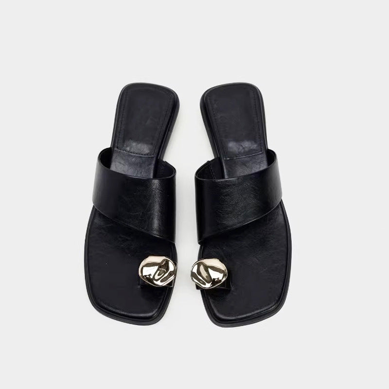 Damen Edle Zehentrenner-Sandalen mit glänzenden Akzenten EB