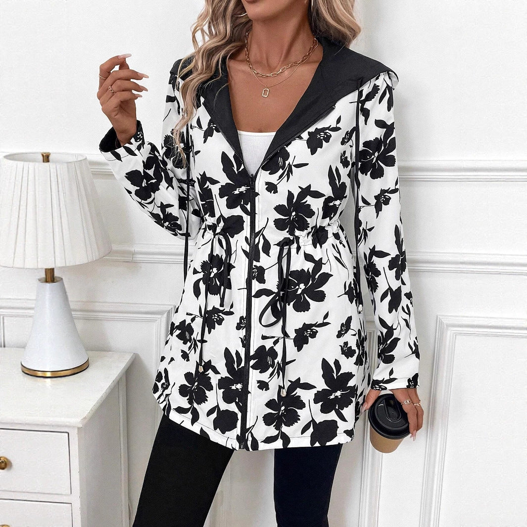 Damen Leichtgewichtige Kapuzenjacke mit tierischem Muster EB