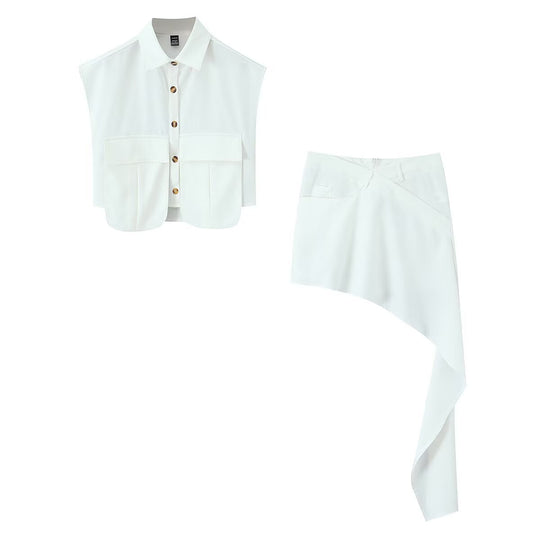 Damen Cropped Bluse mit asymmetrischem Rock EB