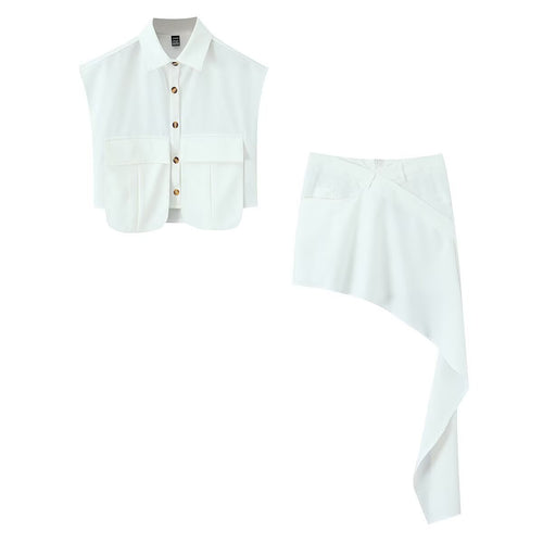 Damen Cropped Bluse mit asymmetrischem Rock EB