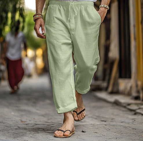 Herren nan lässige Leinen-Joggerhose mit elastischem Tunnelzugbund, seitlichen Eingrifftaschen und aufrollbarem Saum EB