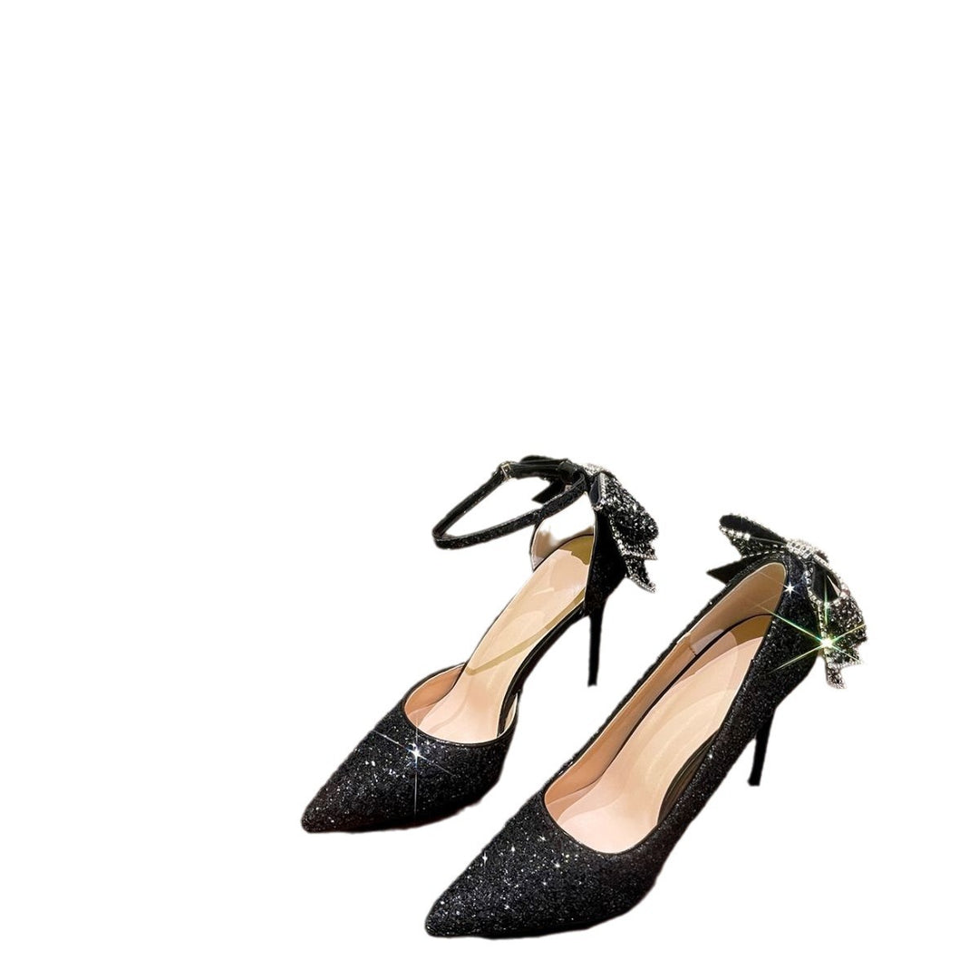 Damen elegante High Heels mit Glitzer und Schleifendetail EB