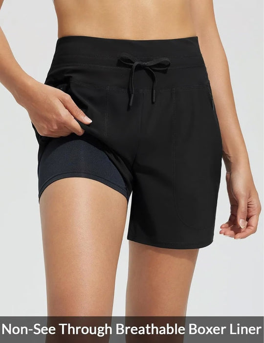 Damen Performance aktive Shorts mit integriertem Boxershorts-Futter EB