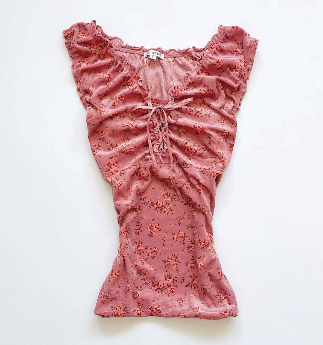 Damen Spitzenshirt mit Raffung und floralem Muster EB
