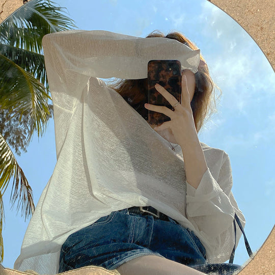 Damen cropped Sweatshirt im modernen Batikdesign mit weiten Ärmeln und Rundhalsausschnitt EB