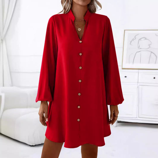Damen kurzes Kleid mit Knopfleiste und eleganten Puffärmeln EB