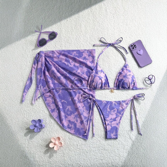 Damen Triangel-Bikini-Set mit verstellbaren Trägern und Wickeltuch EB
