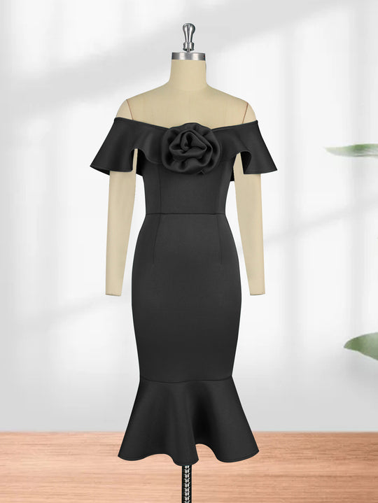 Damen figurbetontes Abendkleid mit Rüschendetails EB