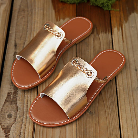 Damen Modische Slide-Sandalen mit geflochtenem Riemendesign und harmonischem Fußbett EB