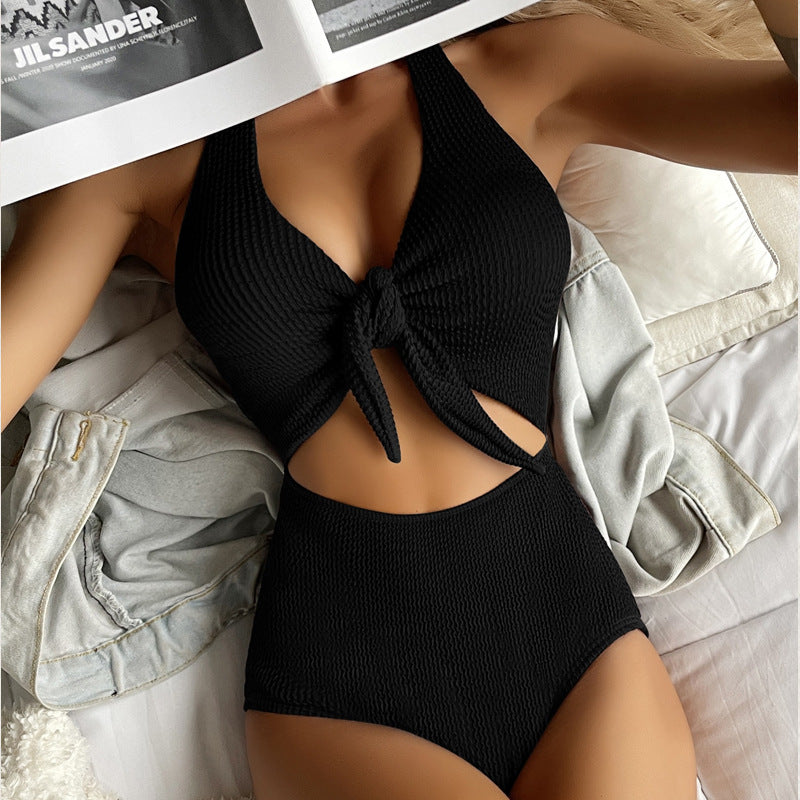 Damen Hoch geschnittener Badeanzug mit Knotendetail EB