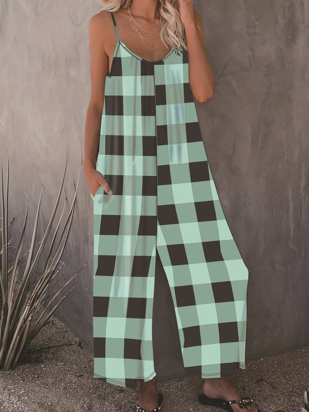 Damen Lässiger Jumpsuit im karierten Design mit praktischen Taschen EB