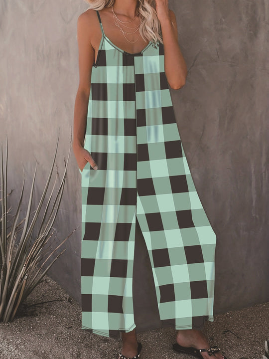 Damen Lässiger Jumpsuit im karierten Design mit praktischen Taschen EB