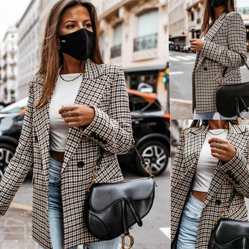 Damen lässiger Oversized-Blazer mit klassischem Hahnentrittmuster EB