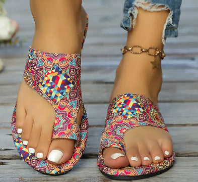 Damen Zehentrenner-Sandalen mit floralem Muster und bequemer Fußbettung EB