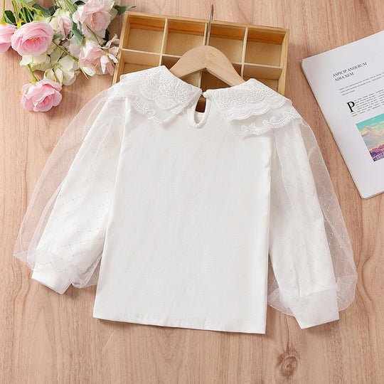 Mädchen Bluse mit romantischen Tüllärmeln und eleganten Spitzenakzenten EB