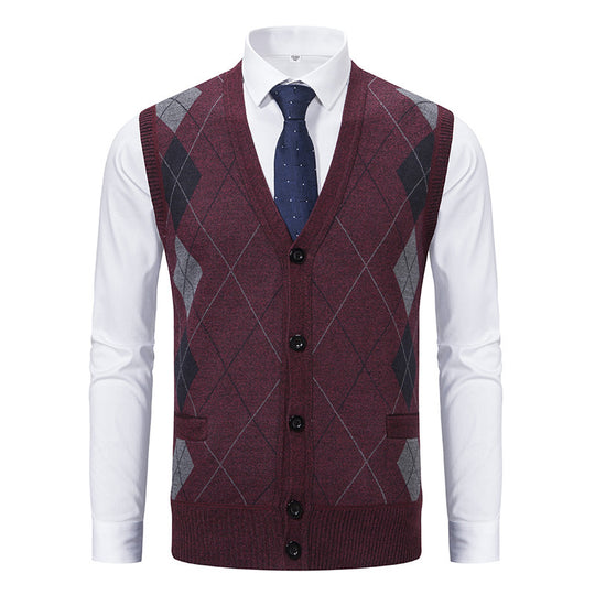 Herren elegante Strickjacke mit Rautenmuster und praktischen Taschen EB