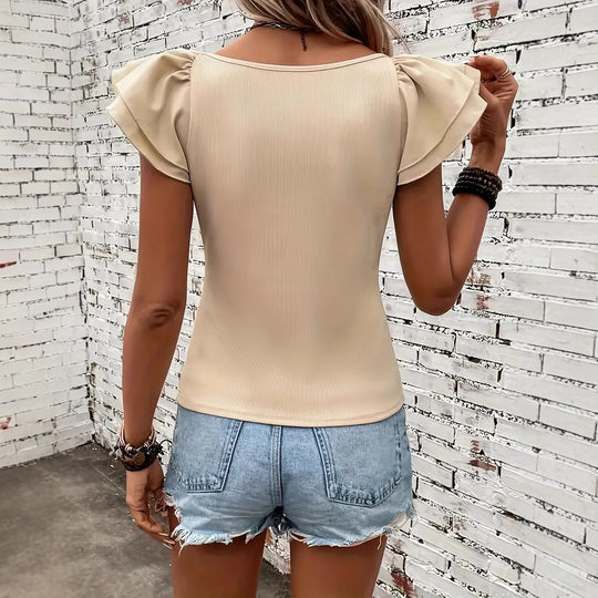 Damen Rippstrickoberteil mit Volants EB