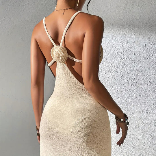 Damen figurbetontes Sommermaxikleid mit aufregendem Seitenschlitz EB