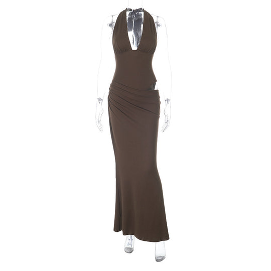 Damen langes, figurbetontes Abendkleid mit lässigem V-Ausschnitt EB
