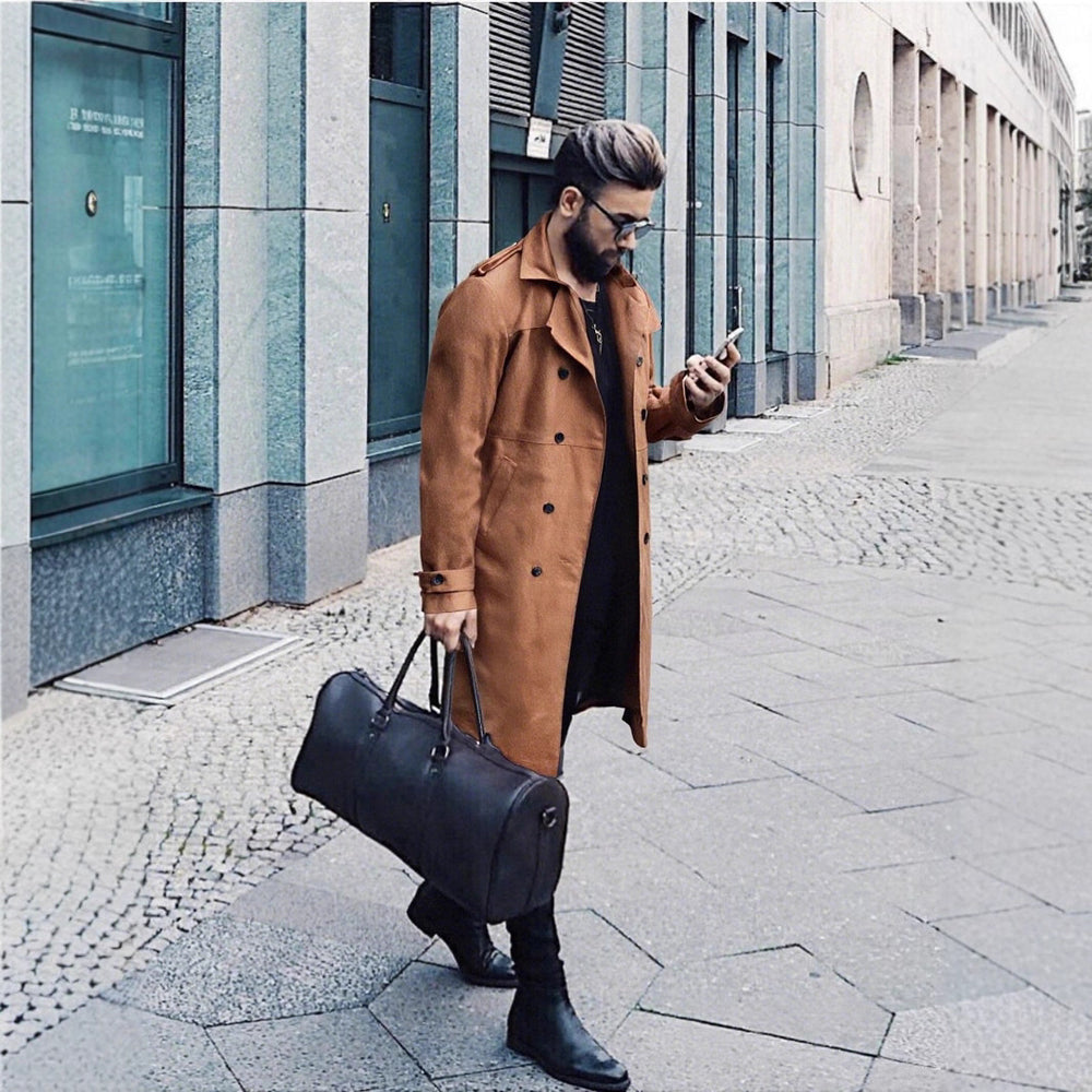 Herren Elegante Suede Trenchcoat mit doppelter Knopfleiste und praktischen Taschen EB