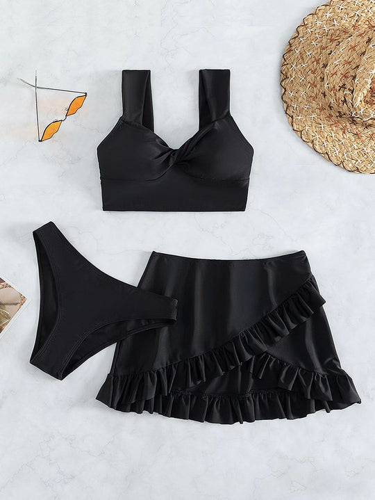 Damen Freizeit-Bikini-Set mit Wickelrock und stützenden Trägern EB