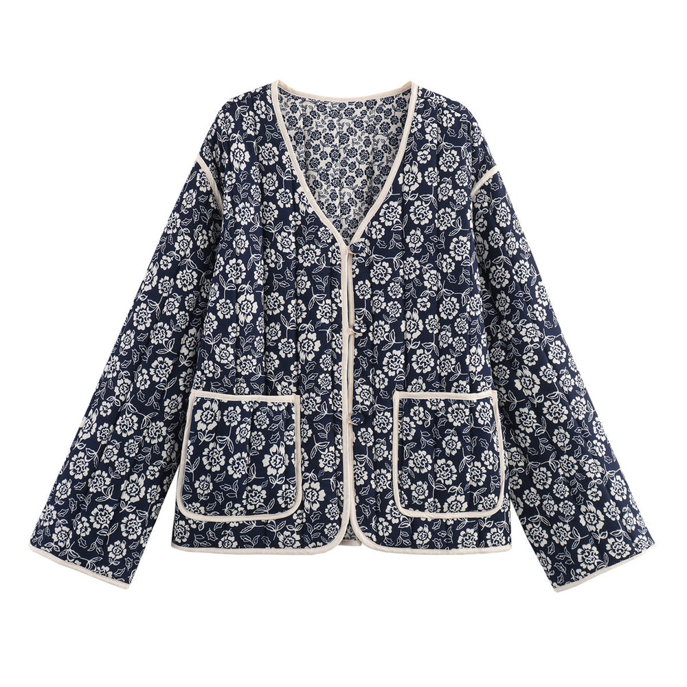 Damen gesteppte Jacke im floralem Design mit praktischen Taschen EB