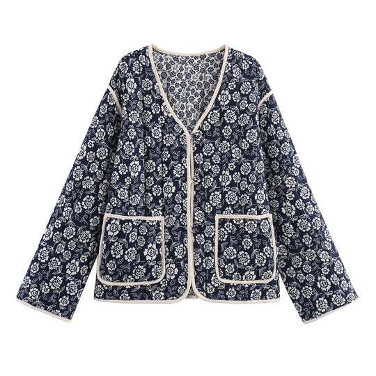 Damen gesteppte Jacke im floralem Design mit praktischen Taschen EB
