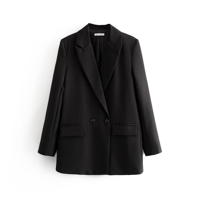 Damen Oversize Doppelreihiger Blazer mit fallendem Revers und weicher Innenfütterung EB