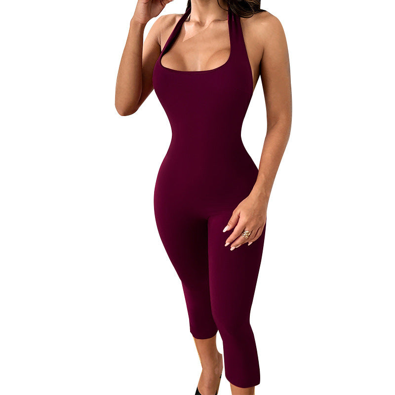 Damen figurbetonter Jumpsuit mit schmalen Trägern und raffinierter Schnittführung EB