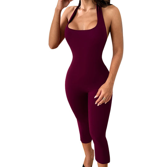 Damen figurbetonter Jumpsuit mit schmalen Trägern und raffinierter Schnittführung EB