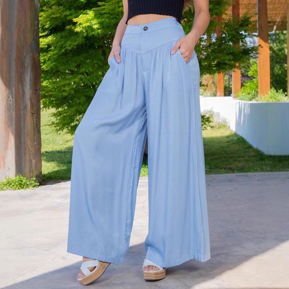 Damen nan hochgeschnittene Palazzo-Hose mit geraffter Passe, weitem Bein und Eingrifftaschen EB