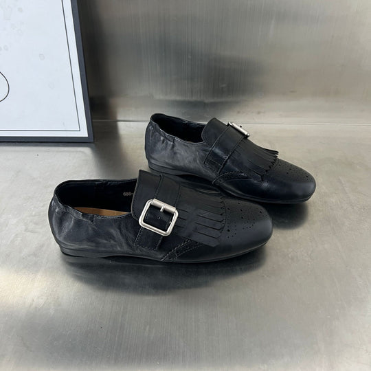 Damen Elegante Mokassins mit modischem Fransen-Design und dekorativer Schnalle EB
