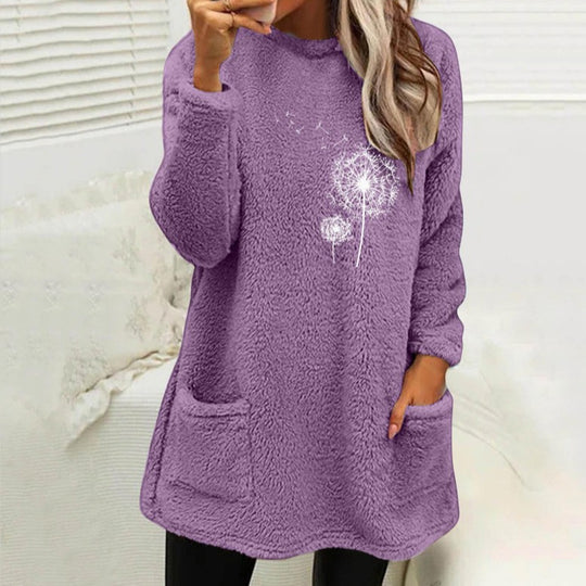 Damen Fleece-Tunika mit Dandelion-Motiv und praktischen Taschen EB