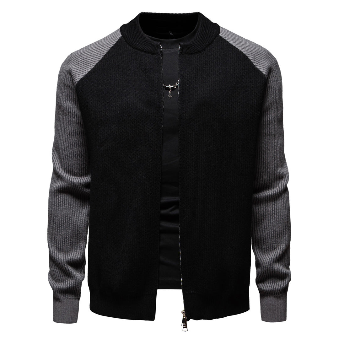 Herren modische Strickjacke mit durchgehendem Reißverschluss und kontrastierenden Ärmelstrukturen EB