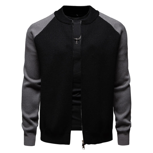 Herren modische Strickjacke mit durchgehendem Reißverschluss und kontrastierenden Ärmelstrukturen EB