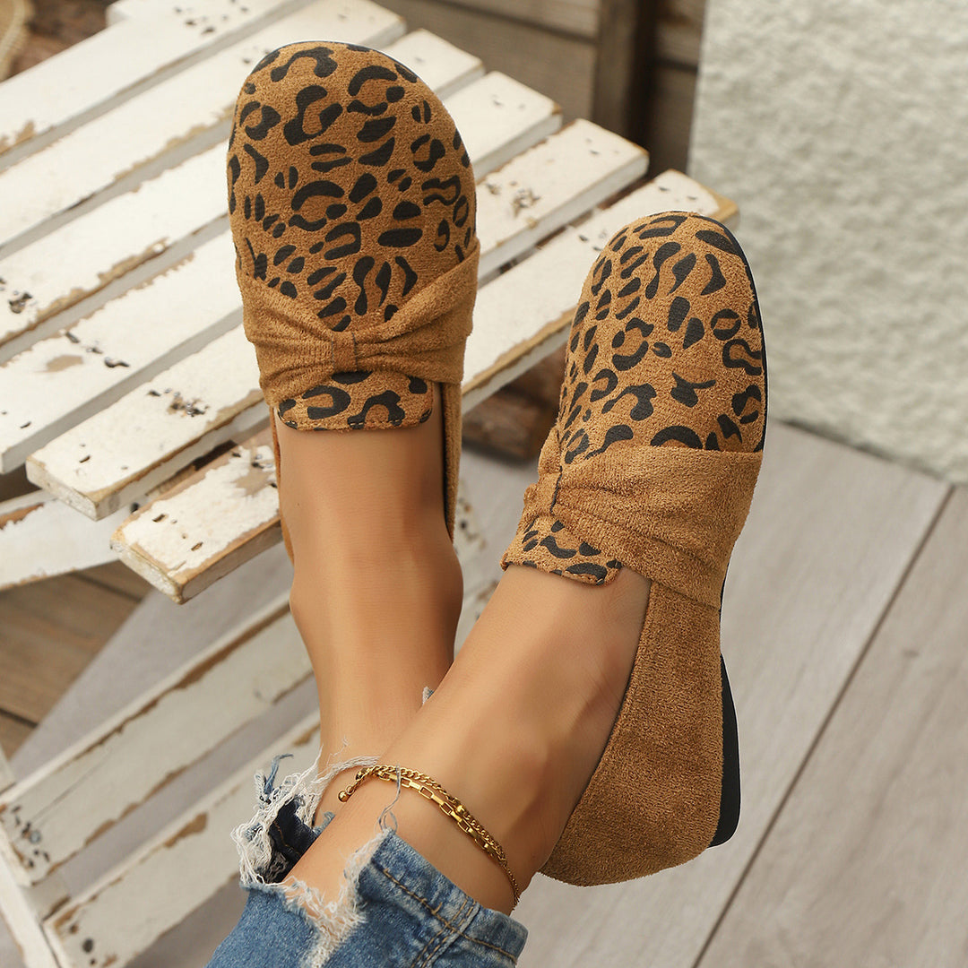 Damen Mokassins mit modischem Leopardenmuster und eleganter Schleifenapplikation EB
