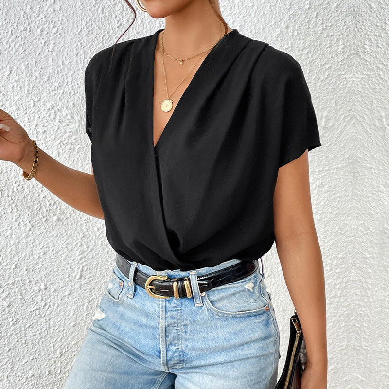 Damen Body mit eleganter Wickeloptik und kurzen Ärmeln EB