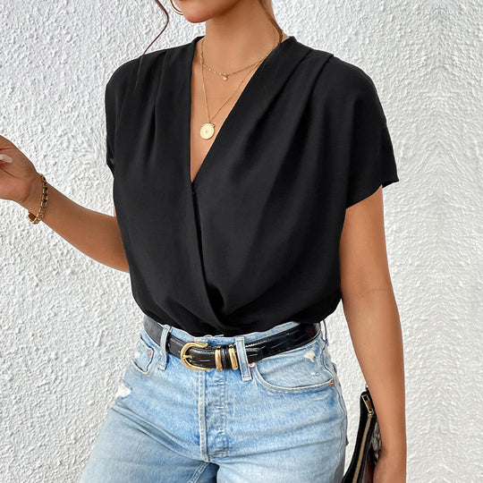 Damen Body mit eleganter Wickeloptik und kurzen Ärmeln EB