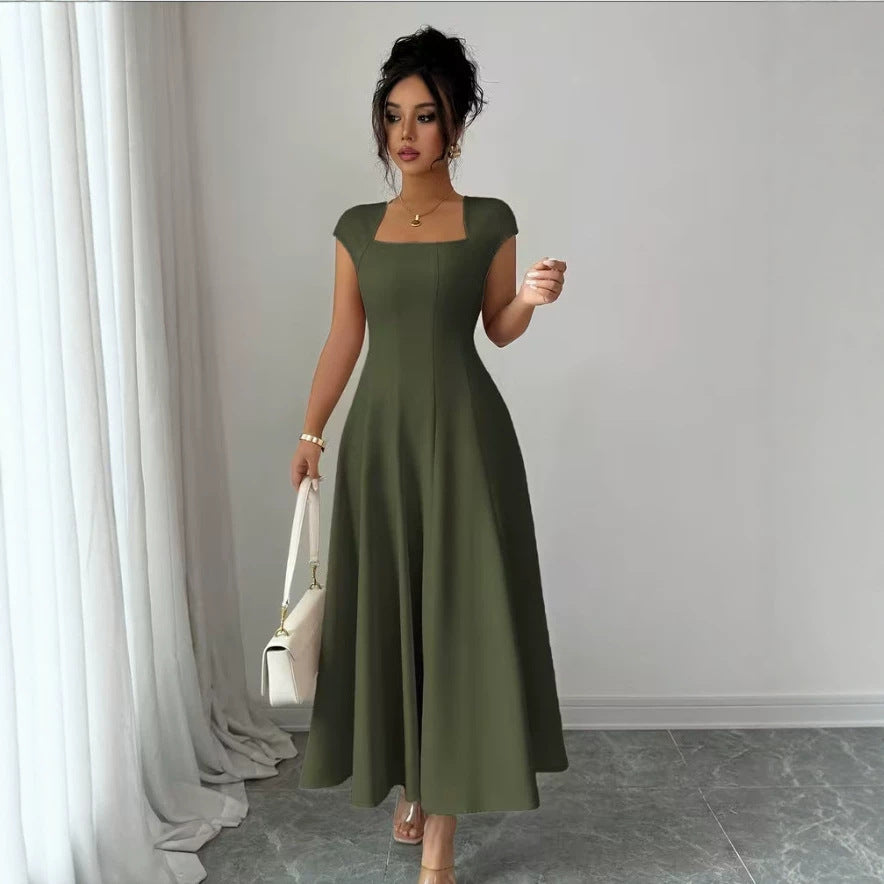 Damen Elegantes Maxikleid mit rechteckigem Ausschnitt und fließendem Rock EB