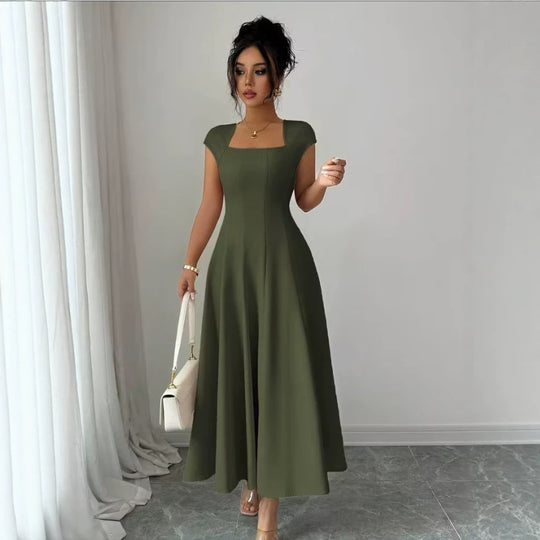 Damen Elegantes Maxikleid mit rechteckigem Ausschnitt und fließendem Rock EB