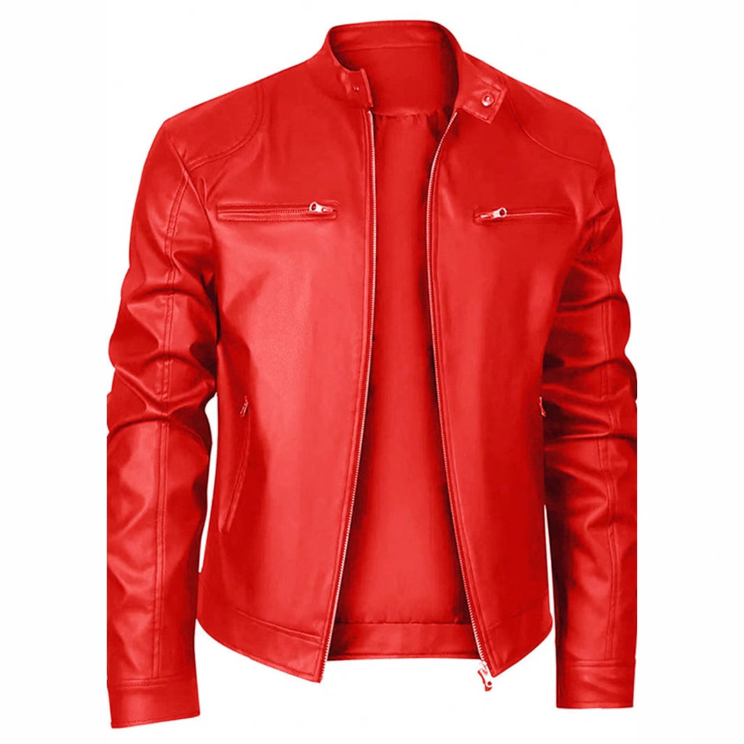 Herren Bikerjacke aus weichem Leder mit Stehkragen EB