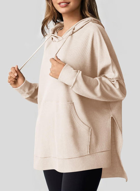 Damen lässiger Kapuzenpulli mit seitlichen Schlitzen und Kängurutasche EB