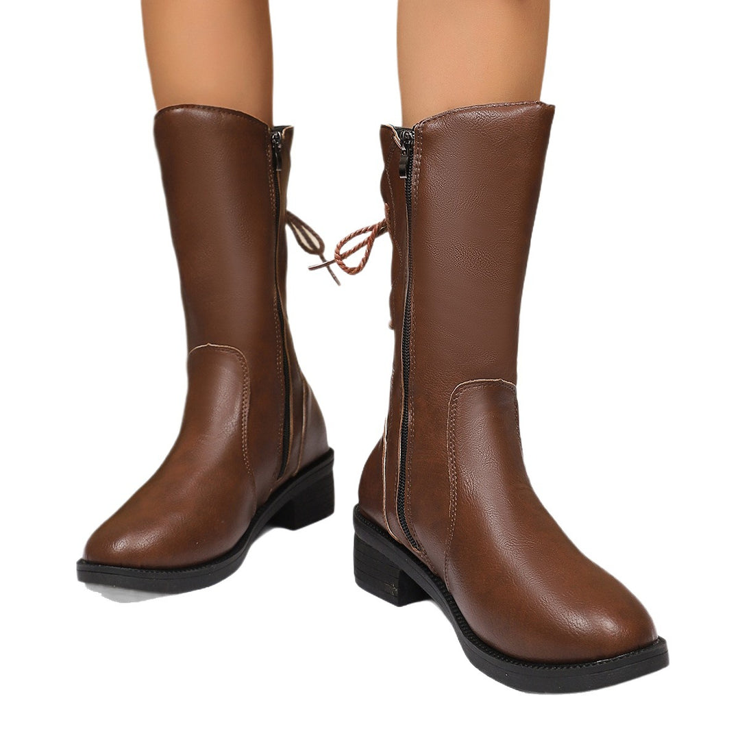 Damen Modische Stiefel mit Schnürung und seitlichem Reißverschluss EB