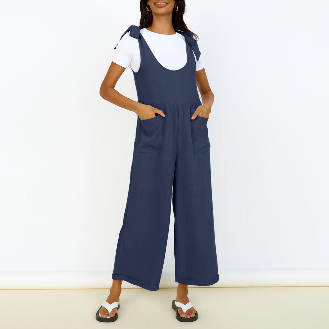 Damen Lässiger Jumpsuit mit verstellbaren Trägern und weitem Bein EB