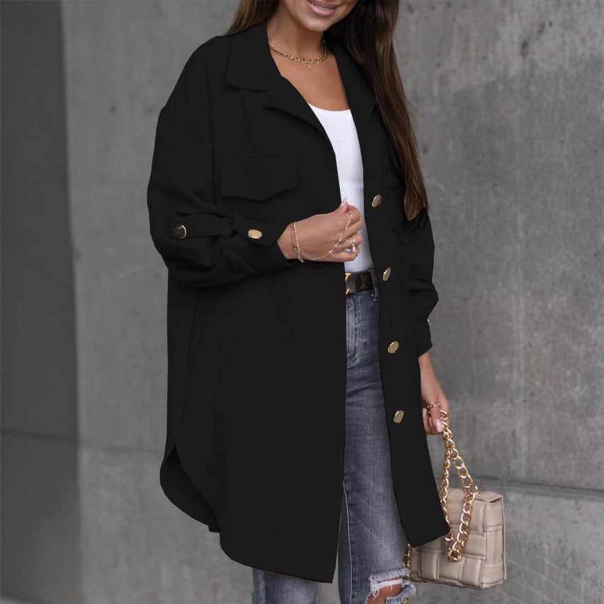 Damen Oversize-Chic Hemdenjacke mit Taschen und Knopfdetails EB