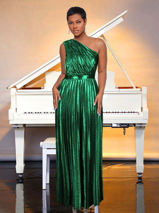 Damen plissiertes Abendkleid mit schimmerndem Oberteil EB