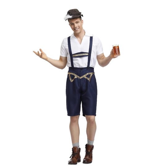 Herren nan traditionelle Oktoberfest Lederhose kurz mit verstellbaren Trägern und Zierstickerei EB